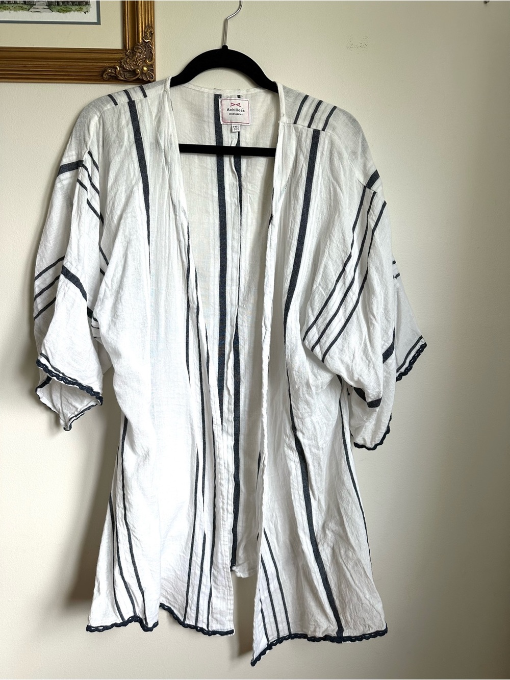 Achilleas Cotton Striped Kimono Topper Beach Coverup One Size